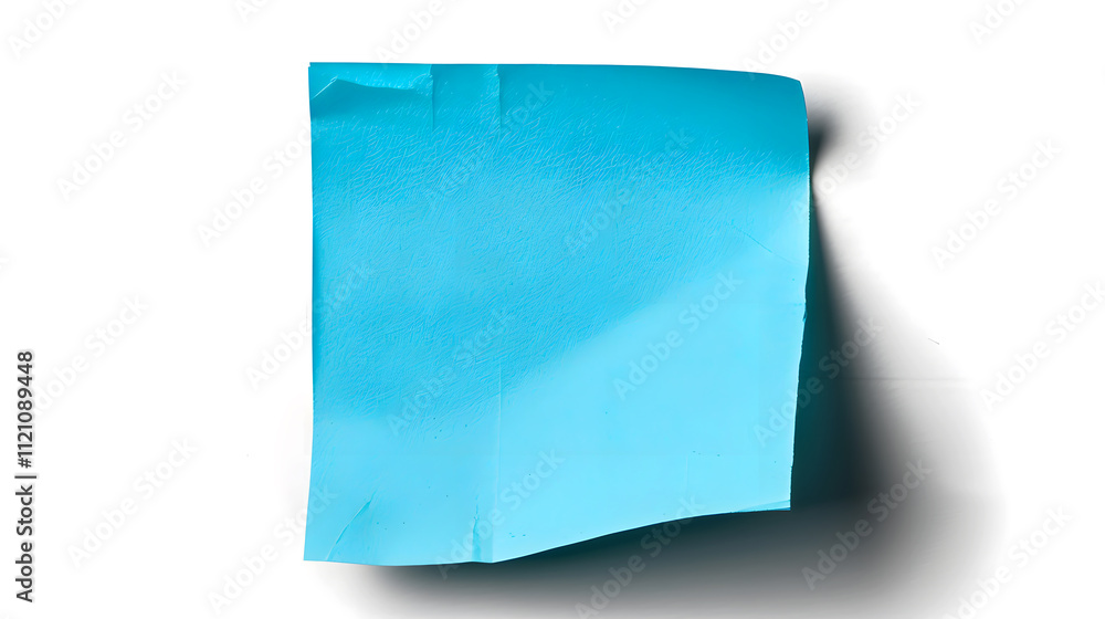 Blank Sticky Fountain Blue Paper Note with Shadow on White Background – Perfect for Stationery, Productivity Concepts, Office Branding, Stationery, E-commerce, Ads, Blogs, Social Media, Presentations