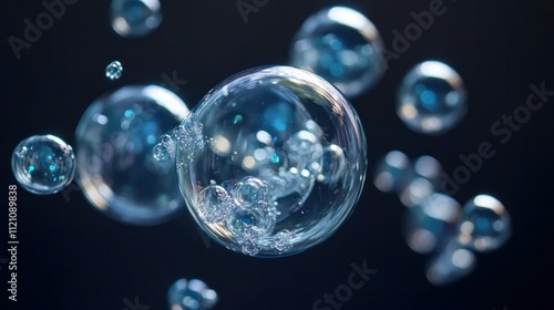 Wallpaper Mural An airy cluster of soap bubbles in side perspective, each bubble sparkling on a black backdrop, clipping path included Torontodigital.ca