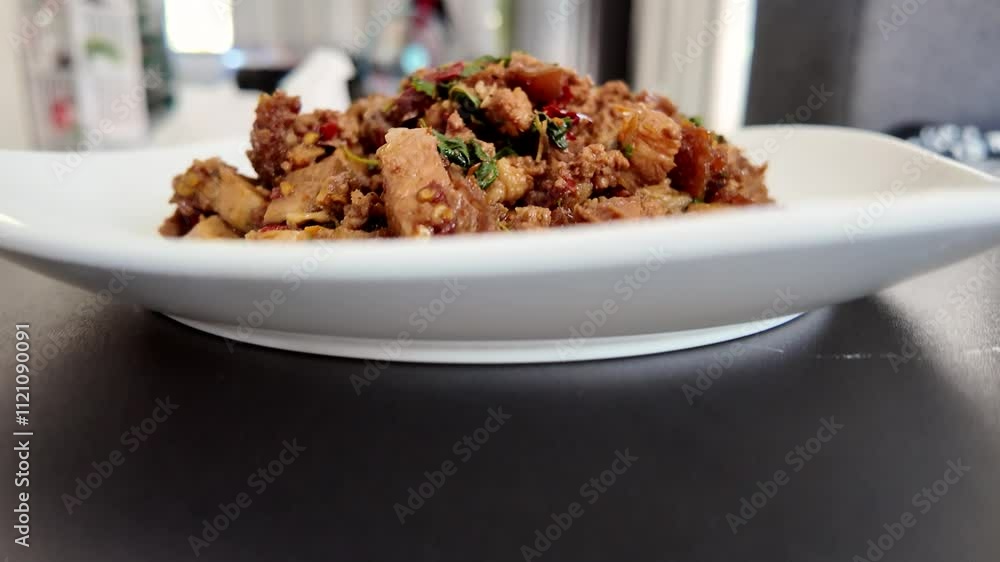 Spicy Chicken Stir-Fry: A vibrant and flavorful dish, showcasing tender chicken pieces tossed in a rich, aromatic sauce with colorful vegetables. Spicy Chicken Stir-Fry: A vibrant and flavorful dish, showcasing tender chicken pieces tossed in a rich, aromatic sauce with colorful vegetables.