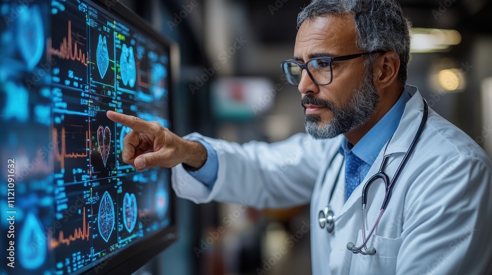 Medical professional analyzing health data in a modern clinic digital screen clinical environment close-up view healthcare insights Medical professional analyzing health data in a modern clinic digital screen clinical environment close-up view healthcare insights