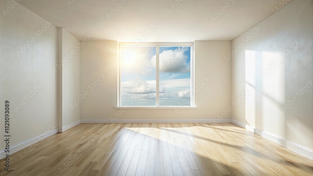 Fototapeta premium Sunlit Empty Room with Hardwood Floor and Large Window