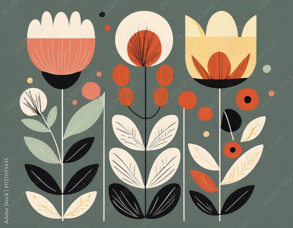 Fototapeta premium Scandinavian Minimalist Wildflower Designs – Abstract Floral Illustrations for Modern Decor