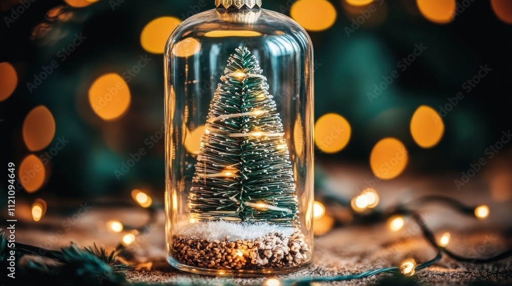 Enchanting Miniature Christmas Tree in Glass Dome with Fairy Lights Enchanting Miniature Christmas Tree in Glass Dome with Fairy Lights