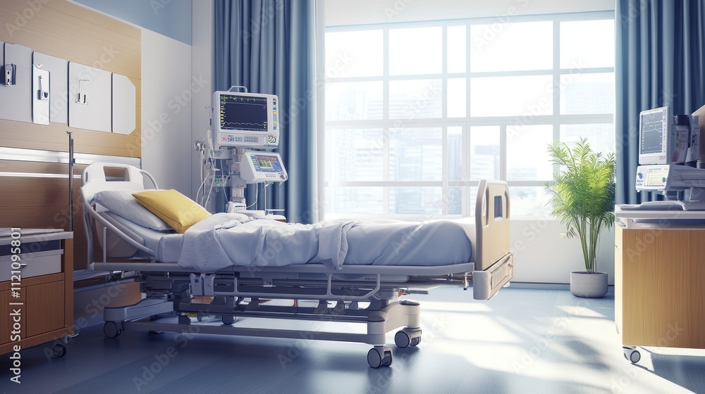 Hospital Room with Bed and Medical Equipment Hospital Room with Bed and Medical Equipment