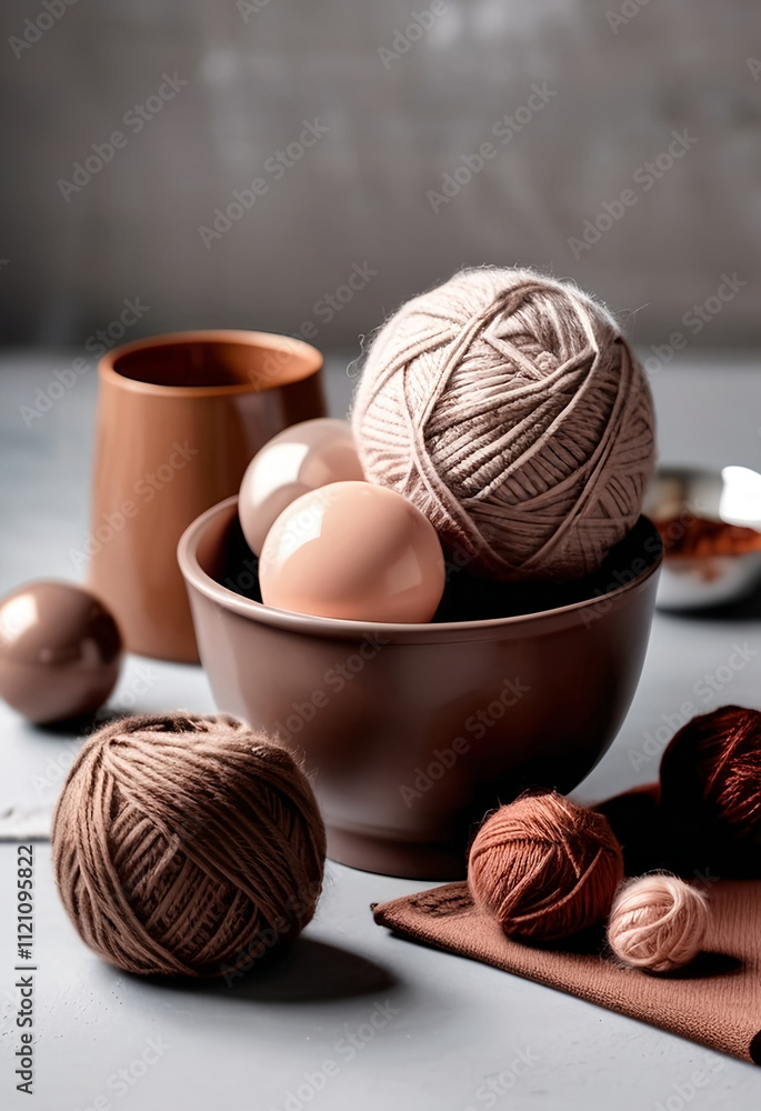 Mocha mousse - color of the year - moodboard sample - ceramic balls, cocoa, fabric, yarn Mocha mousse - color of the year - moodboard sample - ceramic balls, cocoa, fabric, yarn