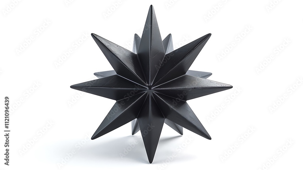 Stylish black star-shaped object with a matte finish on white. Stylish black star-shaped object with a matte finish on white.
