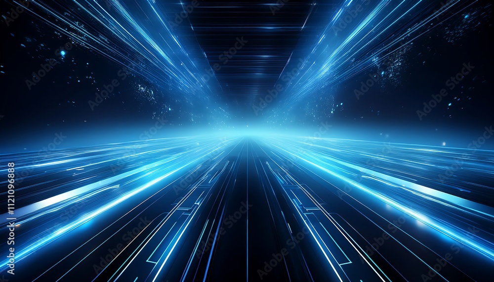 Obraz premium Futuristic blue light tunnel with motion effect.