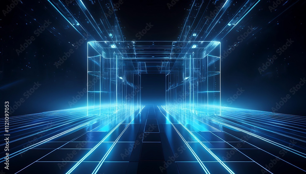 Futuristic digital tunnel with glowing lines. Futuristic digital tunnel with glowing lines.