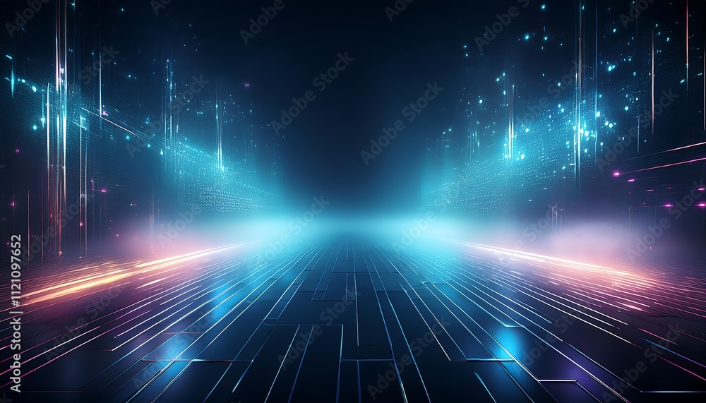 Obraz premium Futuristic digital landscape with glowing lines.