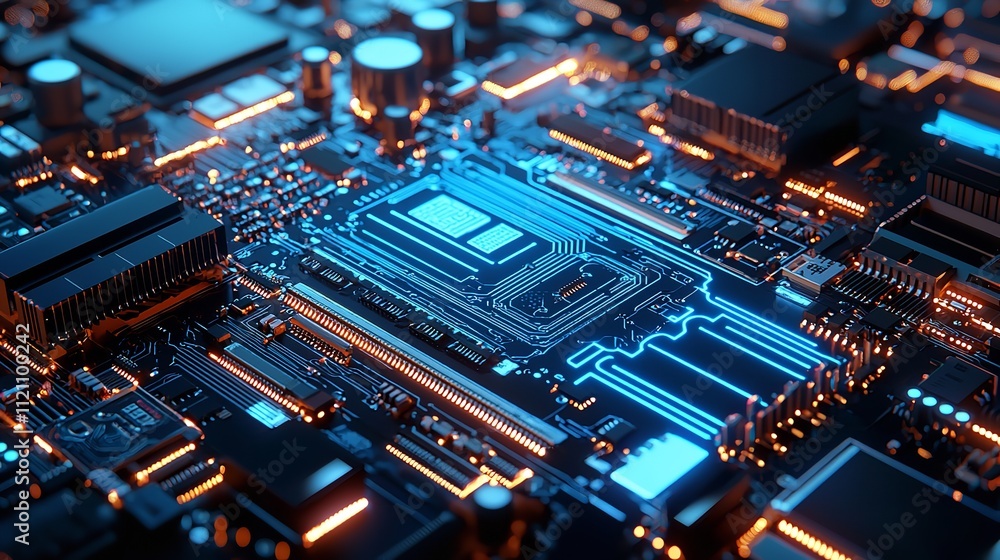 Abstract Digital Circuit Board Background with Glowing Lines and Nodes Abstract Digital Circuit Board Background with Glowing Lines and Nodes