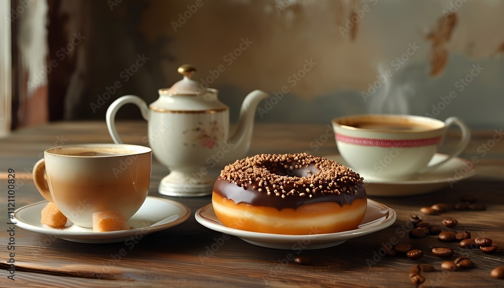 Savoring coffee and chocolate donut delights in a cozy rustic close-up food photography capturing culinary experience for food lovers Savoring coffee and chocolate donut delights in a cozy rustic close-up food photography capturing culinary experience for food lovers