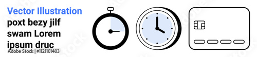 Stopwatch, analog clock, and credit card highlighting time tracking, punctuality, and financial transactions. Ideal for business, finance, efficiency, productivity punctuality scheduling