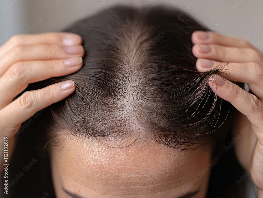 Naklejka premium Female Hair Parting Thinning Hair Loss Scalp Crown View