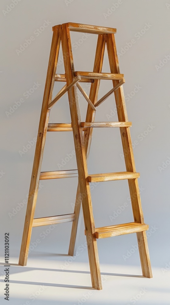 Wooden Stepladder in Minimalist White and Gray Studio Setup for Photography and Creative Design Projects Wooden Stepladder in Minimalist White and Gray Studio Setup for Photography and Creative Design Projects