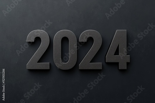 A striking 2024 in bold black typography on a black background, signifying the importance of the year in modern times, 2024 scene photo