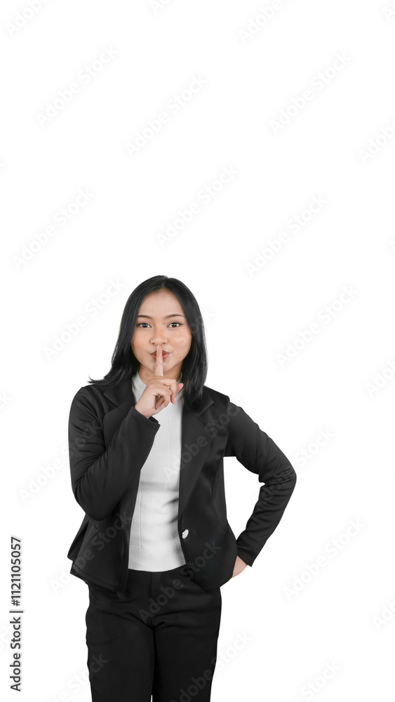 Professional Businesswoman Making a Quiet Gesture with Finger on Lips Professional Businesswoman Making a Quiet Gesture with Finger on Lips