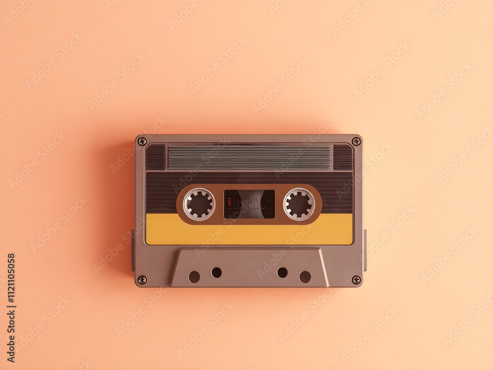 Fototapeta premium Retro audio cassette on orange background. Minimalism concept.