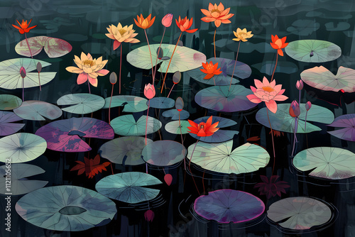 water lilies illustration (generative AI)