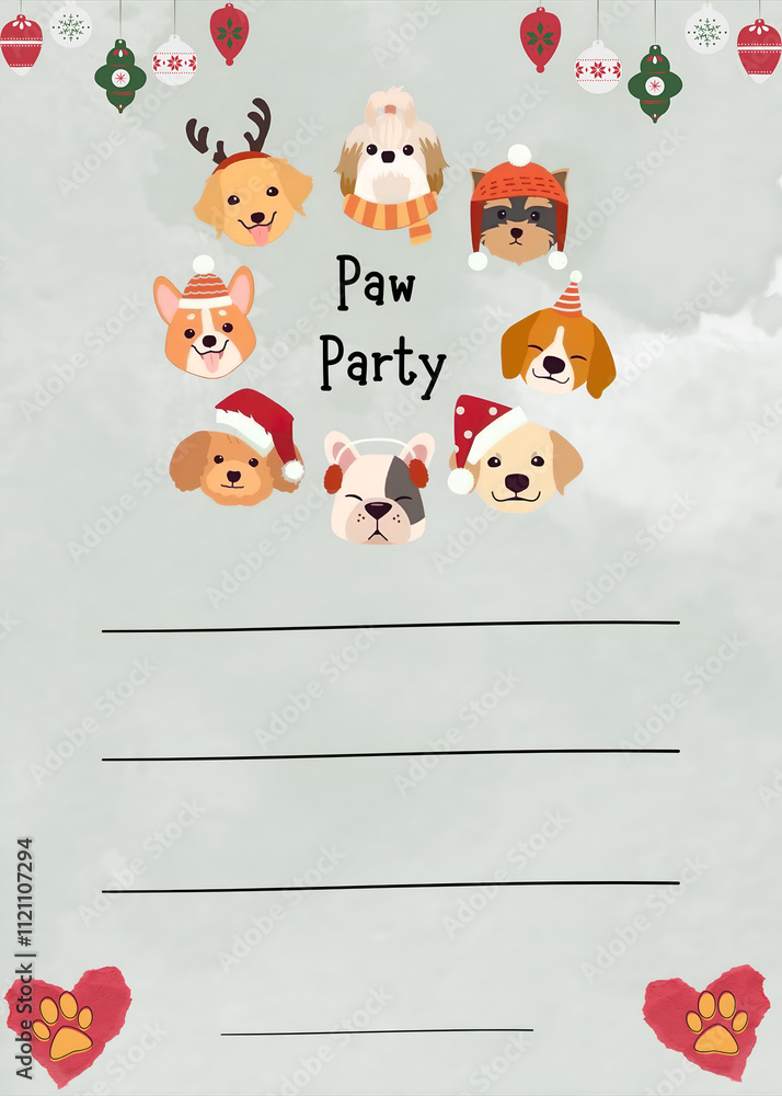 Fototapeta premium Christmas Dog Pet Party Invitation Background Template Blank