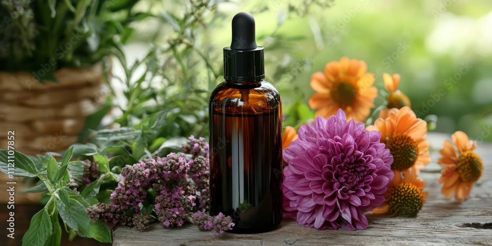 A facial toner bottle alongside a variety of skincare products, set against a backdrop of fresh flowers and natural elements. A facial toner bottle alongside a variety of skincare products, set against a backdrop of fresh flowers and natural elements.
