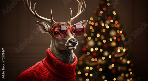 Stylized deer wearing red s...