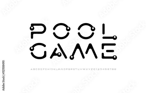 Font alphabet black modern, letters A, B, C, D, E, F, G, H, I, J, K, L, M, N, O, P, Q, R, S, T, U, V, W, X, Y, Z and numerals 0, 1, 2, 3, 4, 5, 6, 7, 8, 9, vector illustration 10EPS