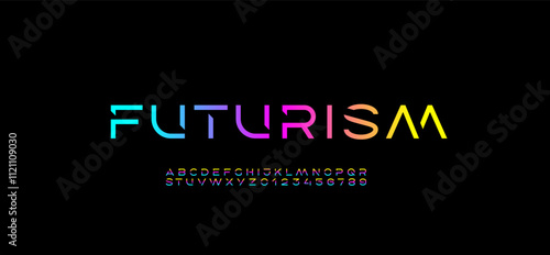 Technology font, digital cyber alphabet made bright future space style, letters A, B, C, D, E, F, G, H, I, J, K, L, M, N, O, P, Q, R, S, T, U, V, W, X, Y, Z and numerals 0, 1, 2, 3, 4, 5, 6, 7, 8, 9