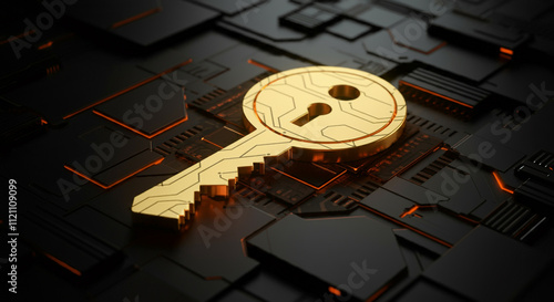 Illuminated golden key on a...
