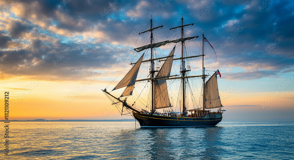 Obraz premium Majestic sailing ship on calm waters during daylight