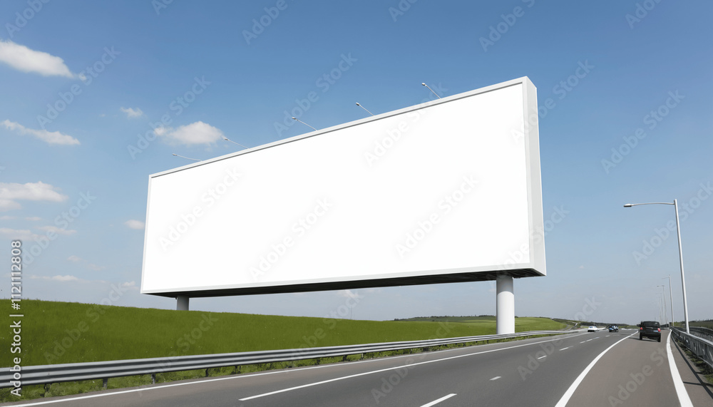 Mock up empty white billboard on the side of highway in sunny day. Mock up empty white billboard on the side of highway in sunny day.