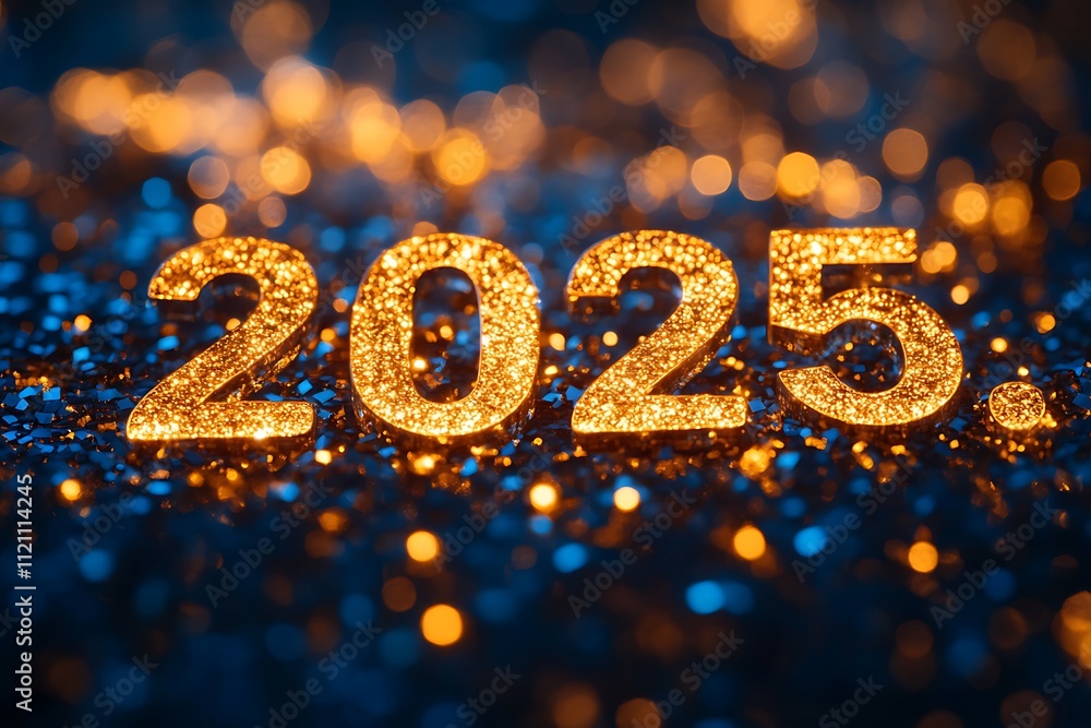 Number 'Happy New Year 2025' Made Out of Gold Glitter. Number 'Happy New Year 2025' Made Out of Gold Glitter.