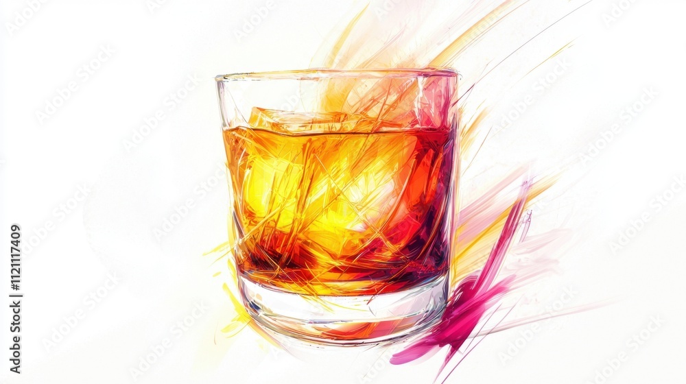 Vibrant glass with amber liquid and ice captures the essence of a relaxing evening at home Vibrant glass with amber liquid and ice captures the essence of a relaxing evening at home