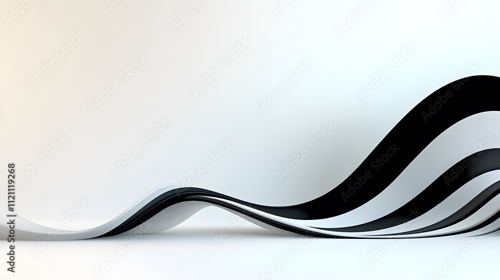 Fototapeta premium Dynamic minimalist black and white wave pattern modern digital art abstract design clean aesthetic elegant composition smooth flow