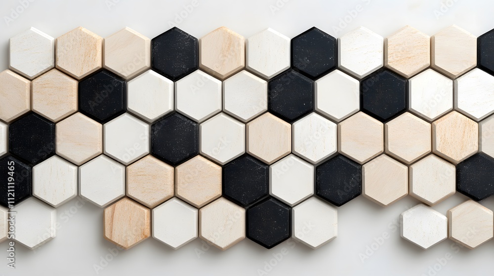 Geometric design event featuring black and white hexagonal patterns contemporary space artistic perspective for modern interior decor Geometric design event featuring black and white hexagonal patterns contemporary space artistic perspective for modern interior decor