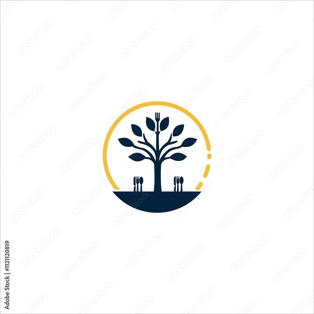 Obraz premium A tree symbol resembling a dining table, evoking balance and nature logo vector for your business