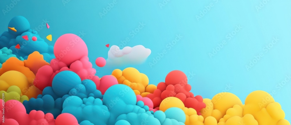 Vibrant Colorful Cloudscape: Abstract 3D Render of Playful, Bright Clouds Vibrant Colorful Cloudscape: Abstract 3D Render of Playful, Bright Clouds