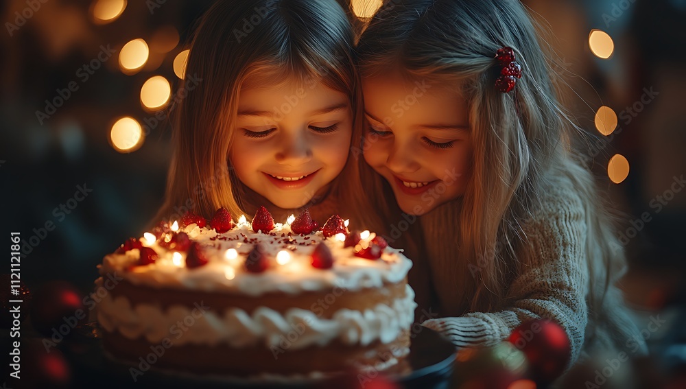 Two Children Looking at a Cake. Two Children Looking at a Cake.