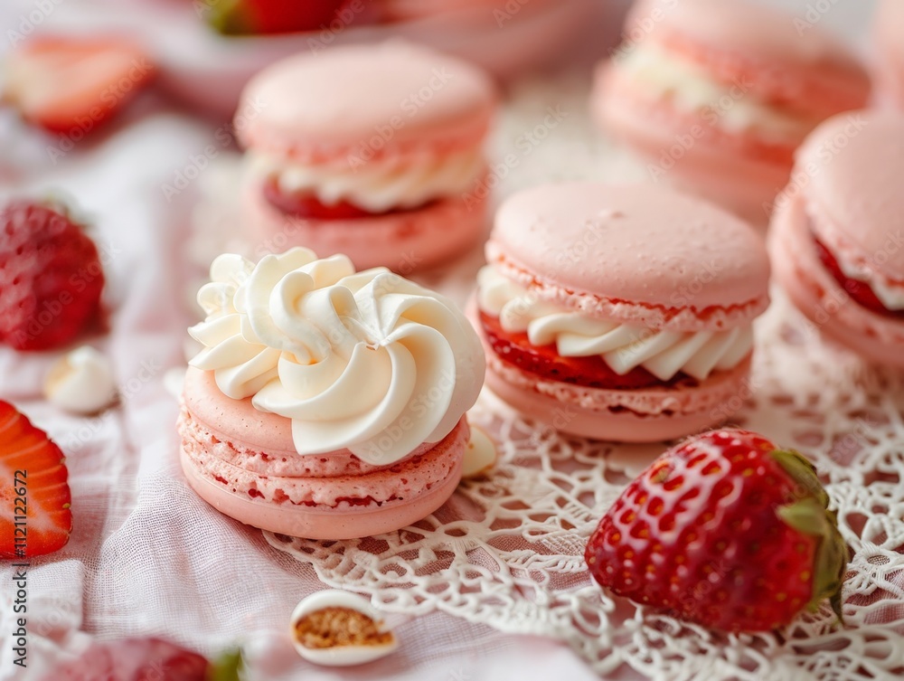 Strawberry and Cream Macarons