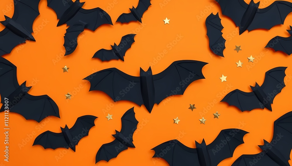 Fototapeta premium Halloween Flat Lay with Bats and Stars