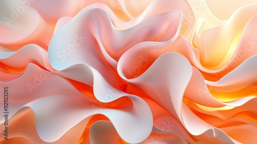 Abstract peach and white wavy shapes.