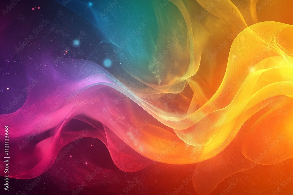 Obraz premium Vibrant and dynamic abstract gradient with fluid waves in pink, purple, and yellow tones, perfect for modern designs, backgrounds, and creative projects.