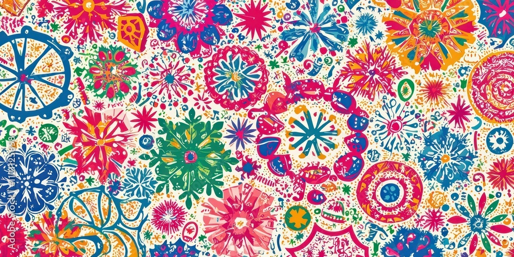 A festive holiday pattern featuring snowflakes, ornaments, and holiday symbols in vibrant colors. A festive holiday pattern featuring snowflakes, ornaments, and holiday symbols in vibrant colors.