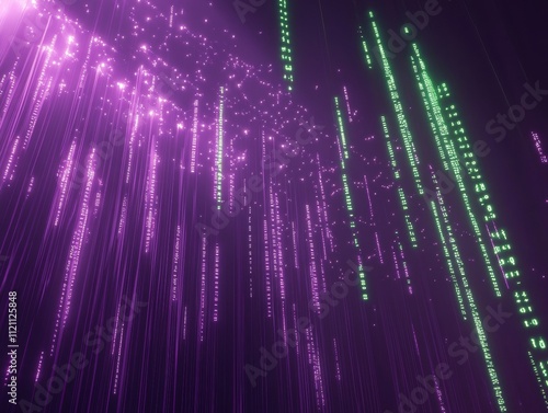 Digital rain simulation virtual space 3d animation neon environment abstract viewpoint futuristic concept