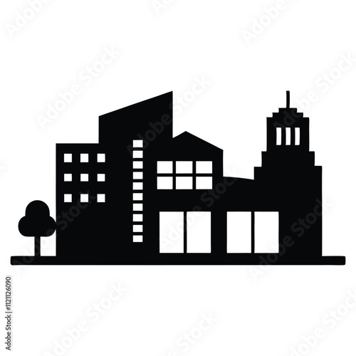 "Commercial Buildings Vector Silhouette Illustration"