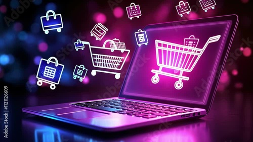 Cyber monday shopping excitement with digital carts and glowing online sales theme
