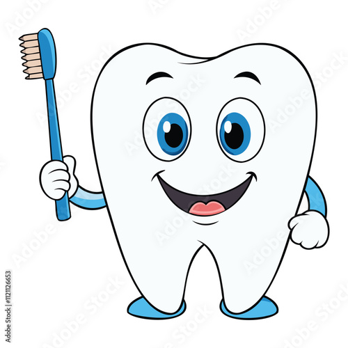 "Adorable Tooth Vector Illustration - Cute and Cheerful Dental Design"