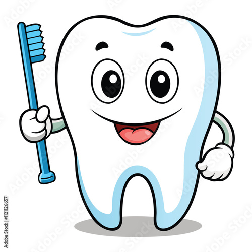 "Adorable Tooth Vector Illustration - Cute and Cheerful Dental Design"