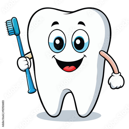 "Adorable Tooth Vector Illustration - Cute and Cheerful Dental Design"