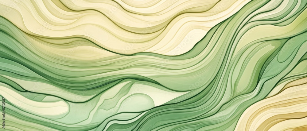 Fototapeta premium Abstract Green and Beige Wave Pattern, Swirling Marble Texture Background