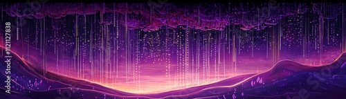 Spectacular nightfall over rolling hills digital art serene landscape dreamy atmosphere wide-angle view nature's beauty